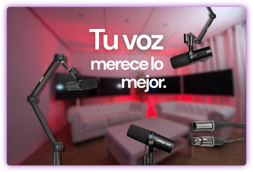 Plató profesional en Tenerife con iluminación LED ambiental, sofás blancos para entrevistas y pantallas de gran formato para branding corporativo. 3. Título de la imagen (Atributo Title)